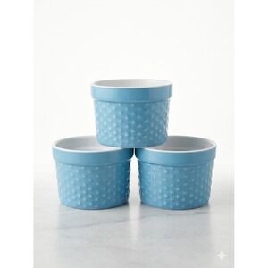HomeEssentials Minis Blue Textured Ceramic Ramekins Set of 3 3.5oz Baking Dishes
